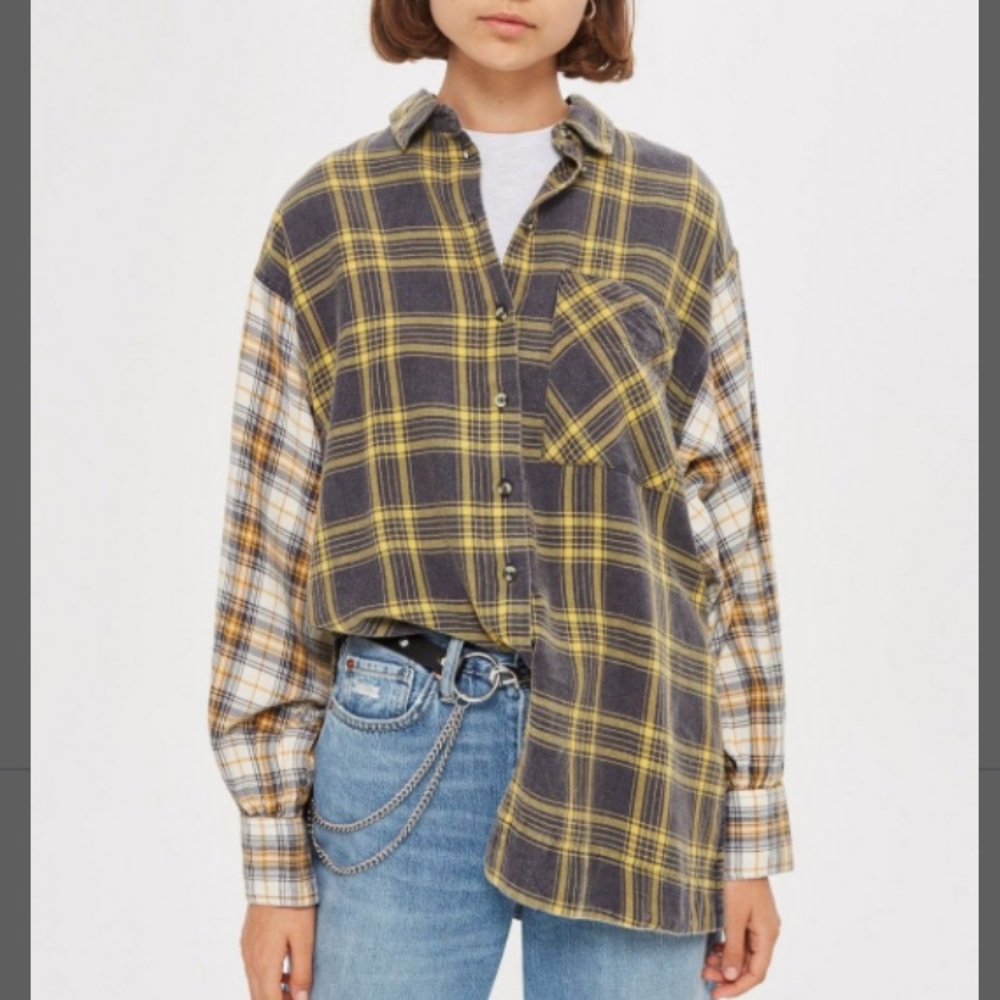 🦋Topshop Mixed Check Oversized Shirt